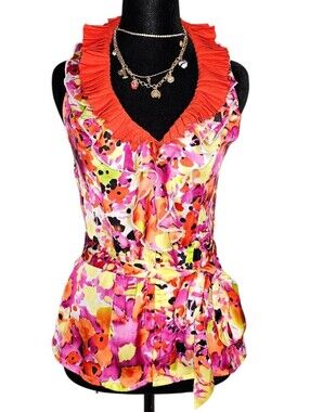 XOXO Vintage Y2K Low-Cut Pleated Ruffle Top | Size S